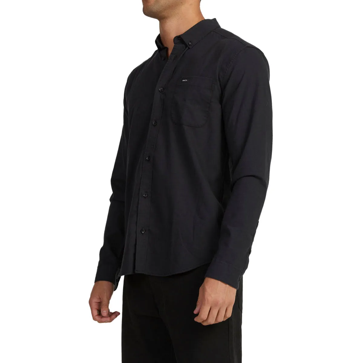 RVCA Thatll Do Stretch Long Sleeve Woven Shirt - Black Tailored Fit