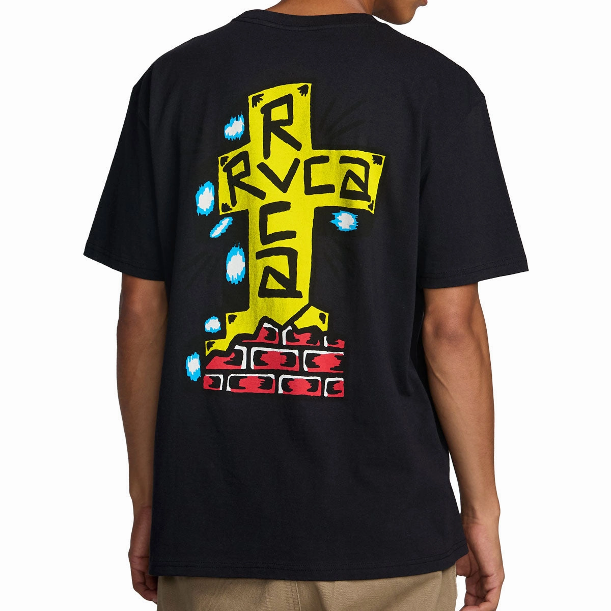 DropShoulderDesign Athletic Comfort Wear RVCA Barbacross T-Shirt - Black