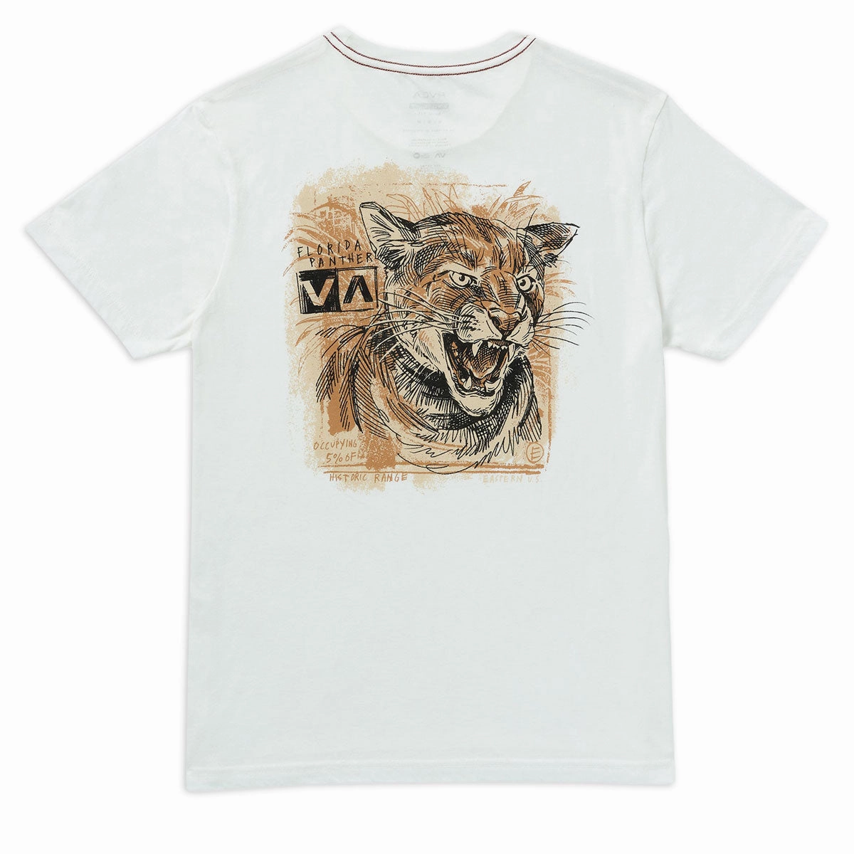 Distressed Hem Finish RVCA Horton Panther T-Shirt - Antique White