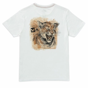 Distressed Hem Finish RVCA Horton Panther T-Shirt - Antique White