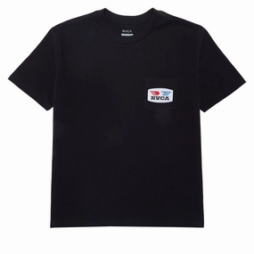 Sporty Appeal Distressed Hem Finish RVCA Soar Pocket T-Shirt - Black