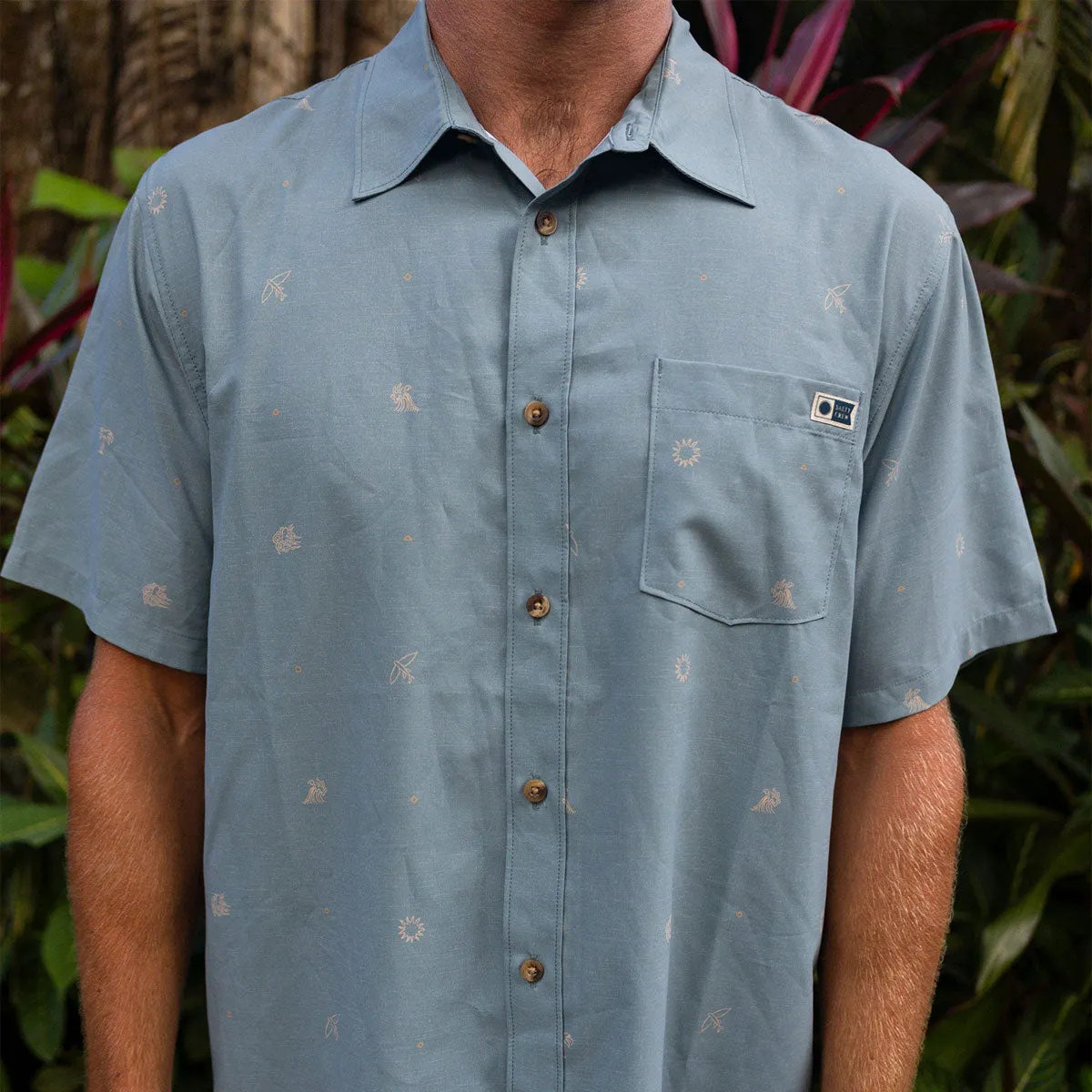 Stretch Fabric Classic Color Salty Crew Micro Vibes Tech Woven Shirt - Deep Sea