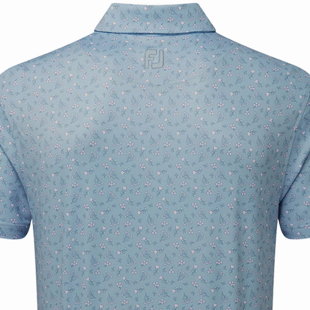 FootJoy Mini Floral Lisle Polo Shirt - Denim/Dusty Purple/Azure EasyCareFinish Street Style