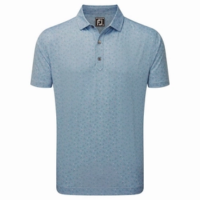 FootJoy Mini Floral Lisle Polo Shirt - Denim/Dusty Purple/Azure Hygroscopic Fiber family gathering