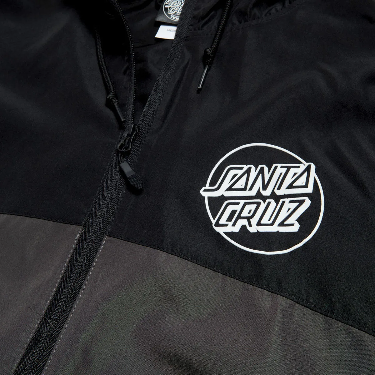 Taped Seams Santa Cruz Opus Dot Chest Hooded Windbreaker Jacket - Black/Graphite
