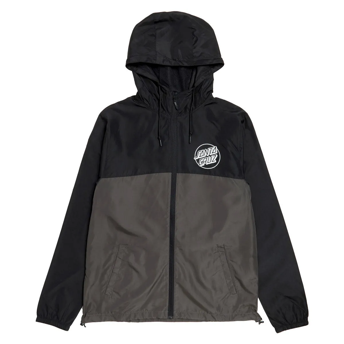 Easy Fit Piece Glow In Dark Trims Santa Cruz Opus Dot Chest Hooded Windbreaker Jacket - Black/Graphite