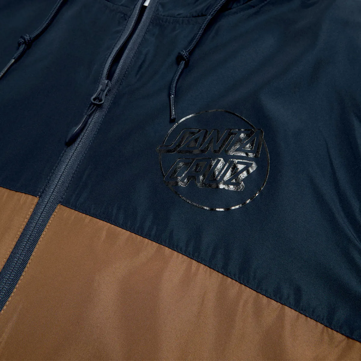 Versatile Fit Layer Santa Cruz Opus Dot Chest Hooded Windbreaker Jacket - Classic Navy/Saddle