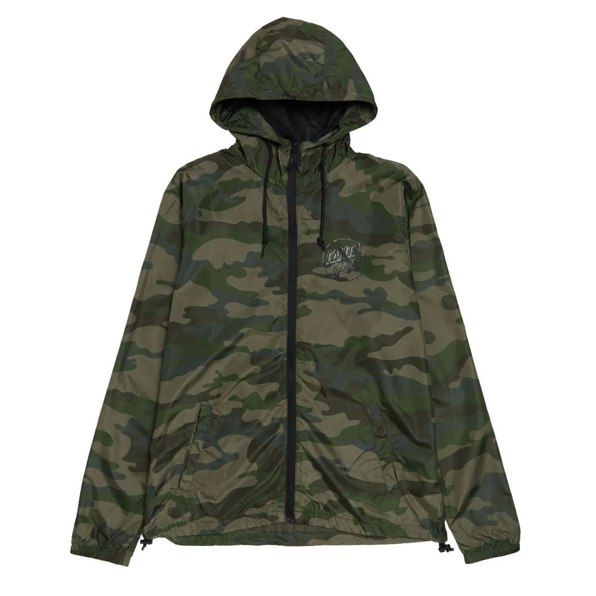 Santa Cruz Opus Dot Chest Hooded Windbreaker Jacket - Forest Camo Noise Free Material Loose Fit