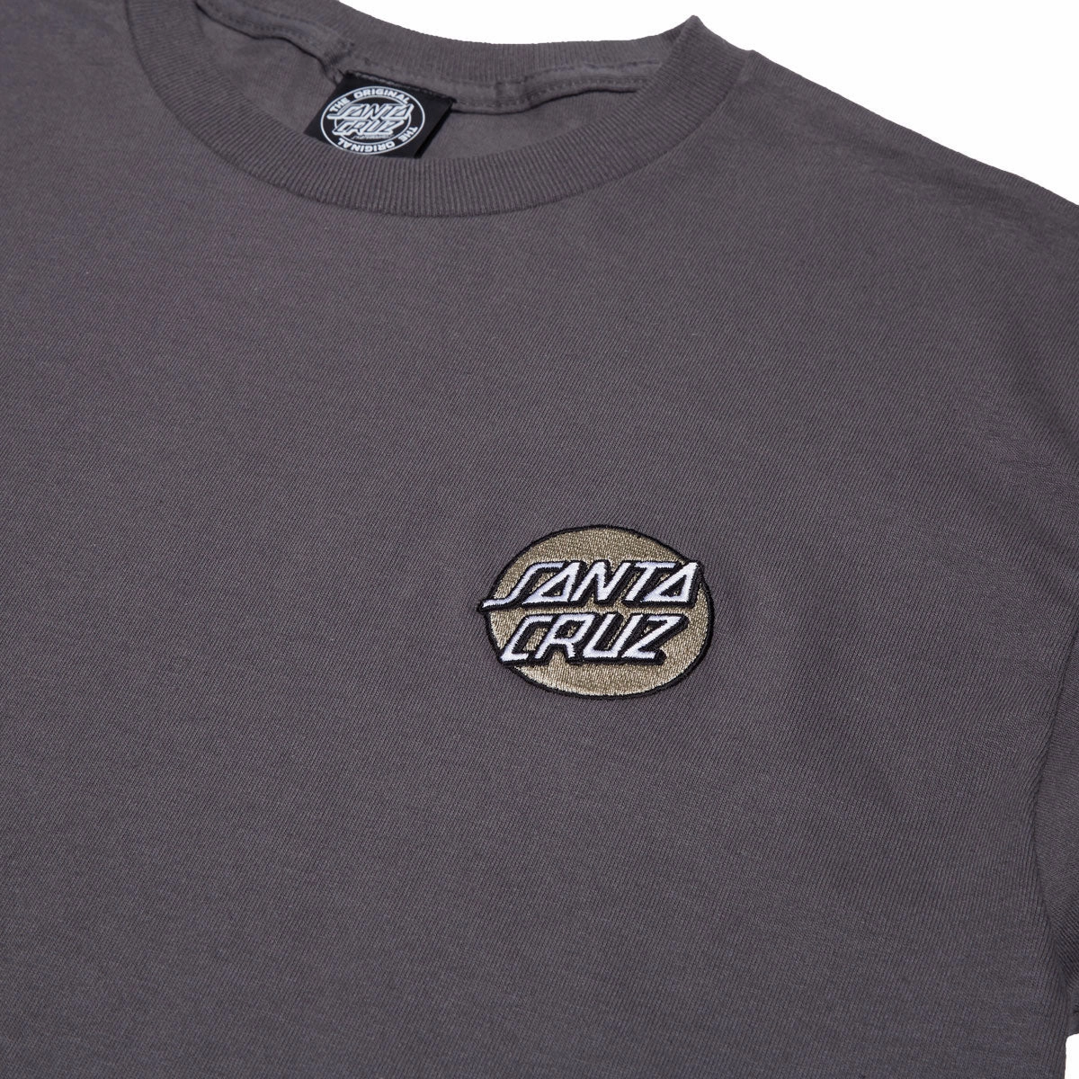 Chic Comfort Wear Crew Neck Design Santa Cruz Cruz Embroidered T-Shirt - Charcoal/Tan
