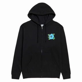 Festival Style Santa Cruz Screaming Hibiscus Dot Zip Hoodie - Black