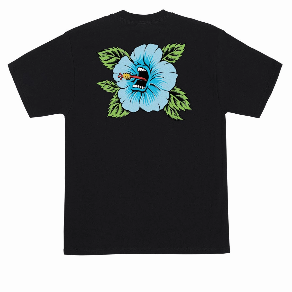 Longline Hemline No Slip Shoulder Design Santa Cruz Screaming Hibiscus T-Shirt - Black