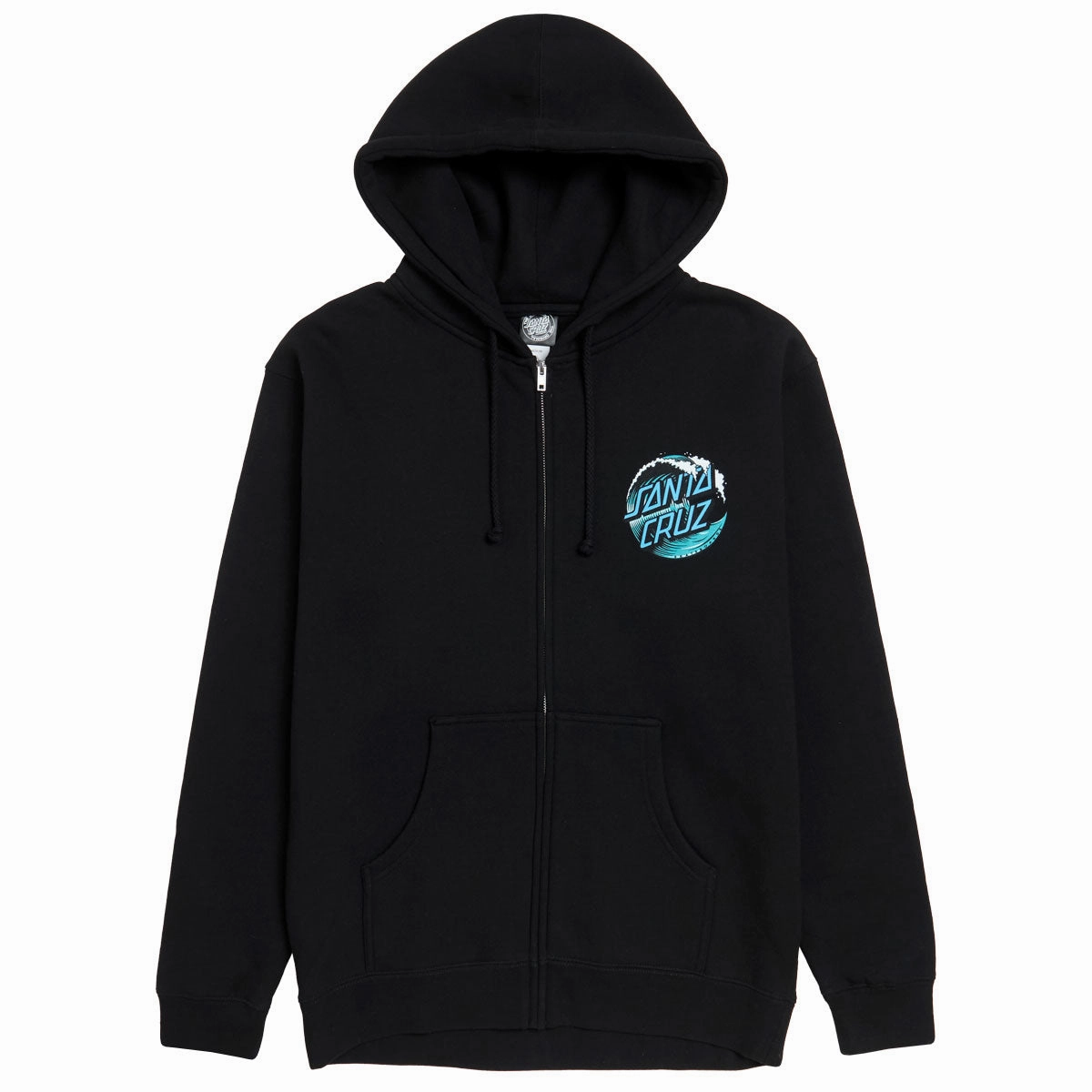 Santa Cruz Wave Dot Zip Hoodie - Black/Teal Tailored Fit V-Neck