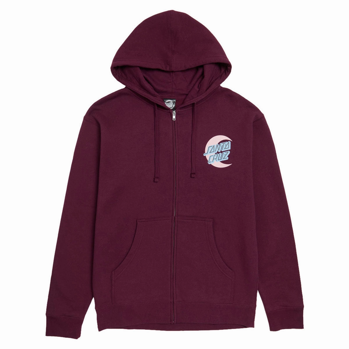 Odor Control Treatment Pastel color Santa Cruz Womens Moon Dot Relaxed Zip Up Hoodie - Maroon