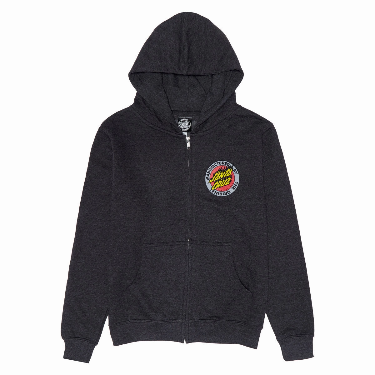 Santa Cruz Youth Flamed MFG Dot Zip Up Hoodie - Charcoal Heather Layered Look