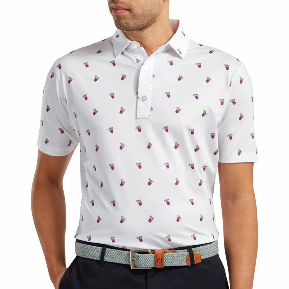 FootJoy Lisle Cocktail Print Polo Shirt - White Non Restrictive Silhouette