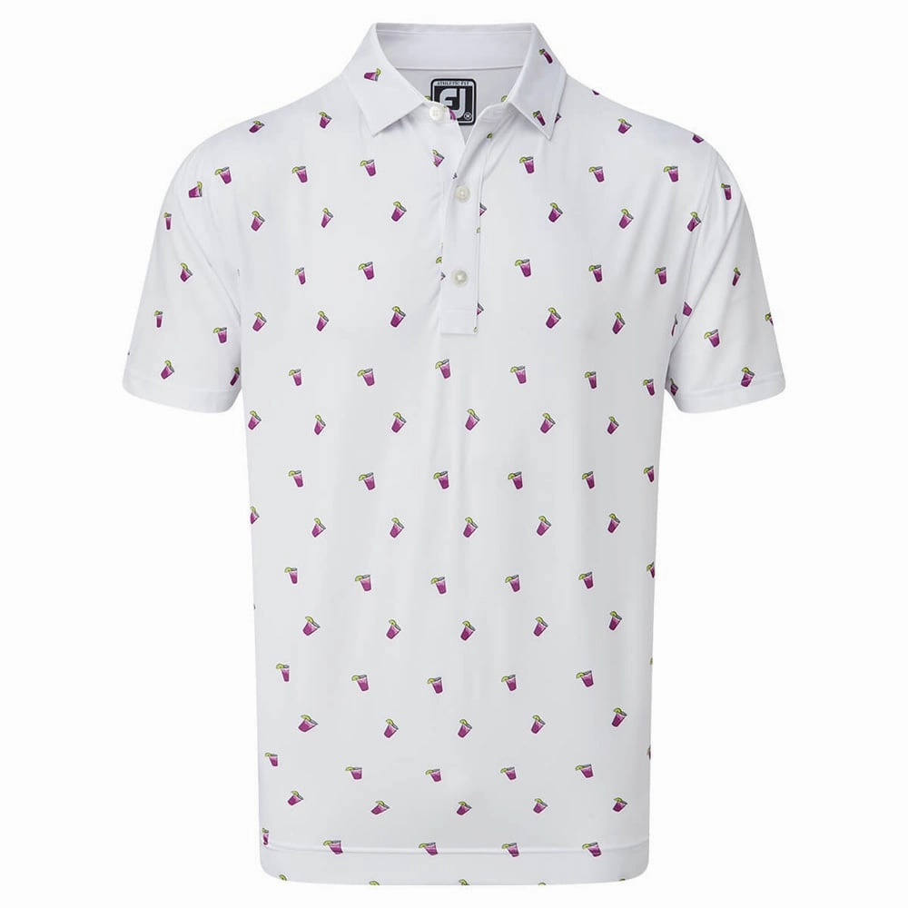 FootJoy Lisle Cocktail Print Polo Shirt - White TemperatureControl Fabric