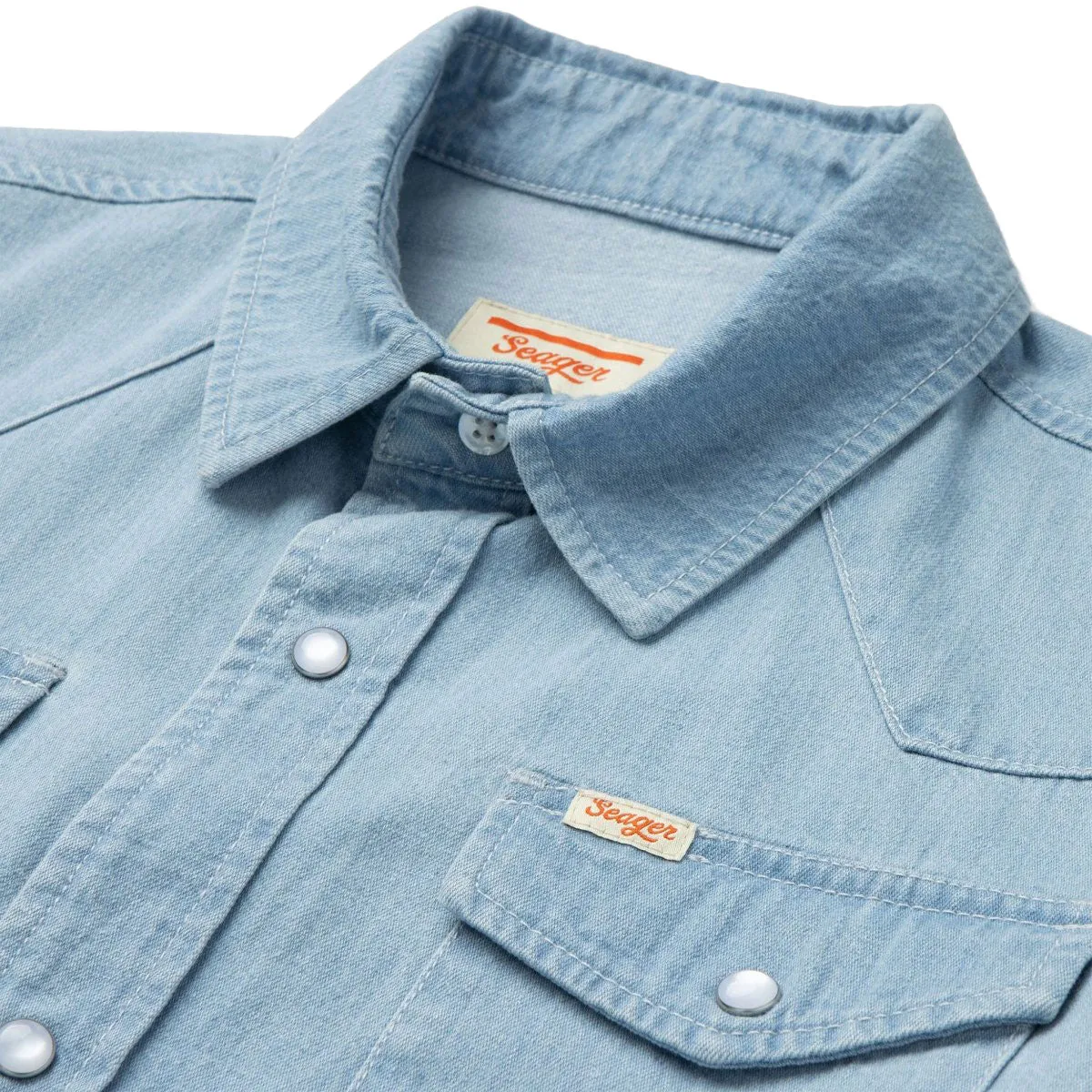 Seager Reagan Long Sleeve Pearl Snap Shirt - Light Wash Relaxed Comfort Seasonal Fashion