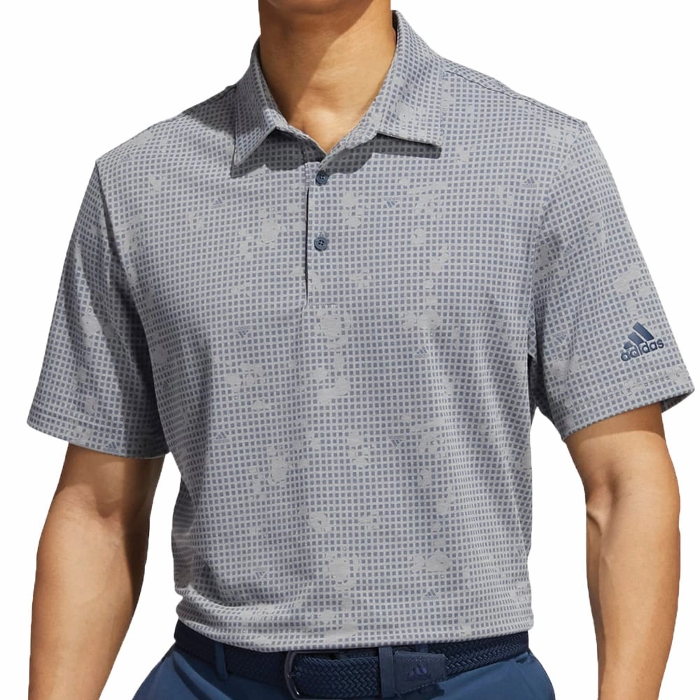 adidas Night Camo-Print Primegreen Polo Shirt - Grey Three Mel/Crew Navy Soft Wearable All-Season Comfort Wear