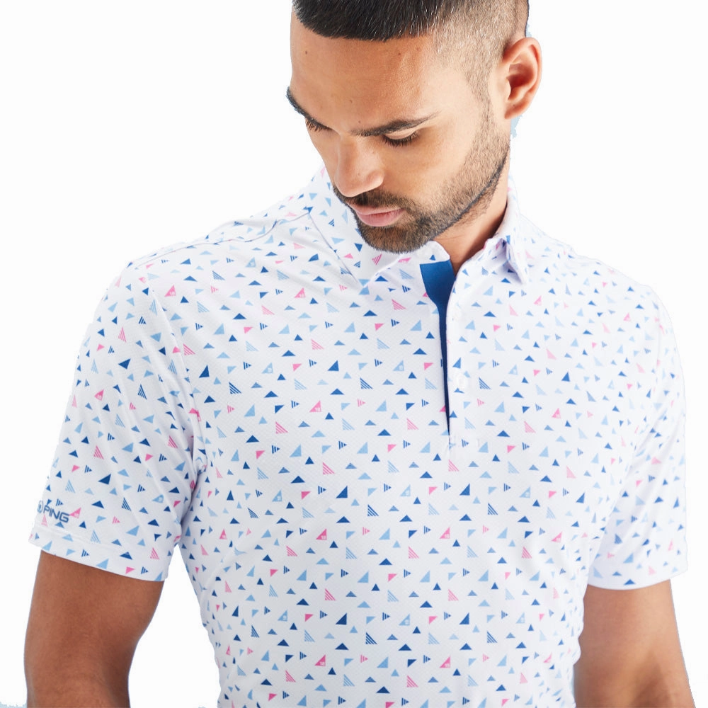 Classic Vibes V neck Ping Julian Polo Shirt - White Multi