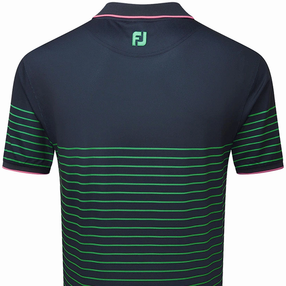 sale season Skinny Fit FootJoy Breton Stripe Pique Polo Shirt - Navy/Sea Green/Watermelon