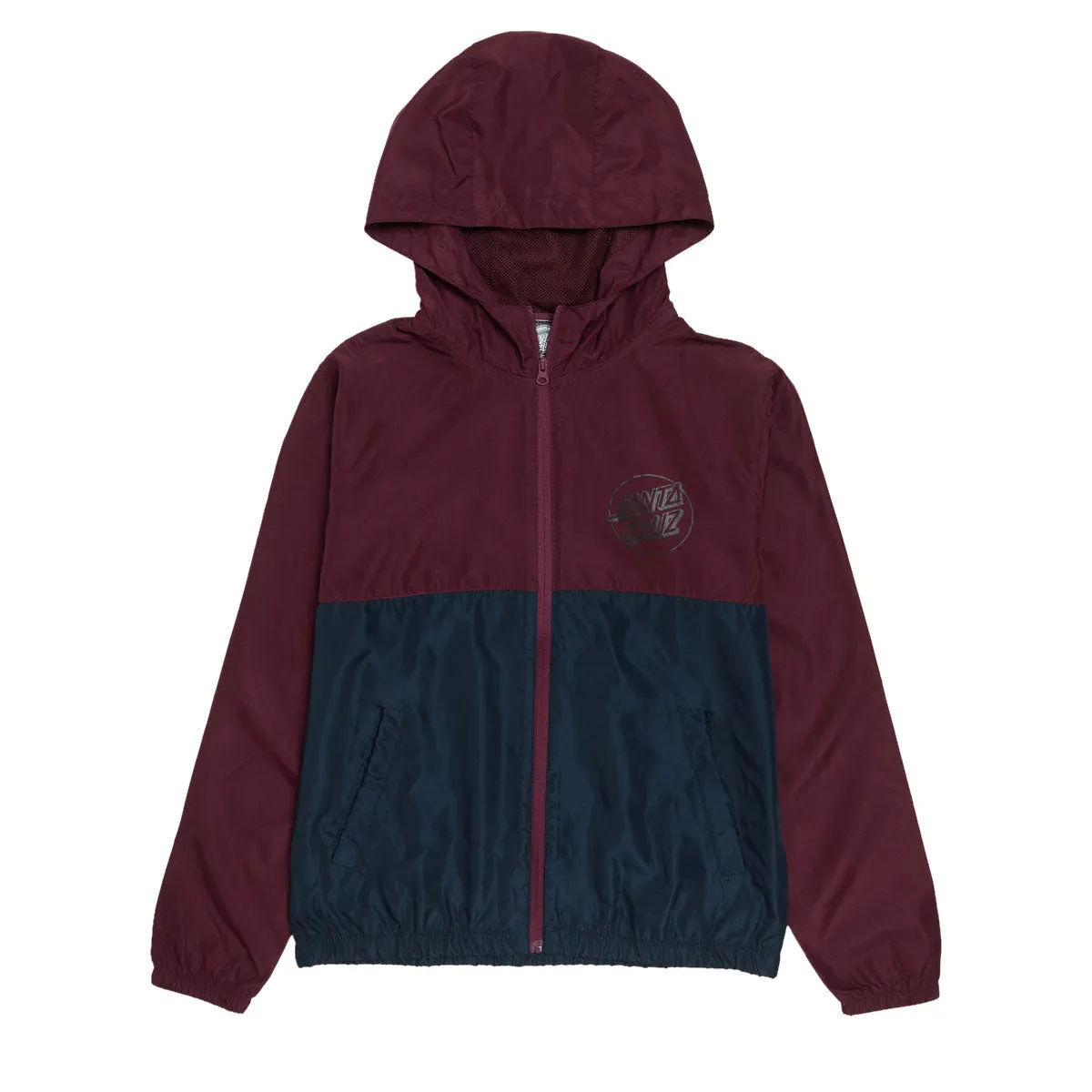 Santa Cruz Youth Opus Dot Chest Hooded Windbreaker Jacket - Maroon/Classic Navy Casual Outdoor Look Flexible Comfort