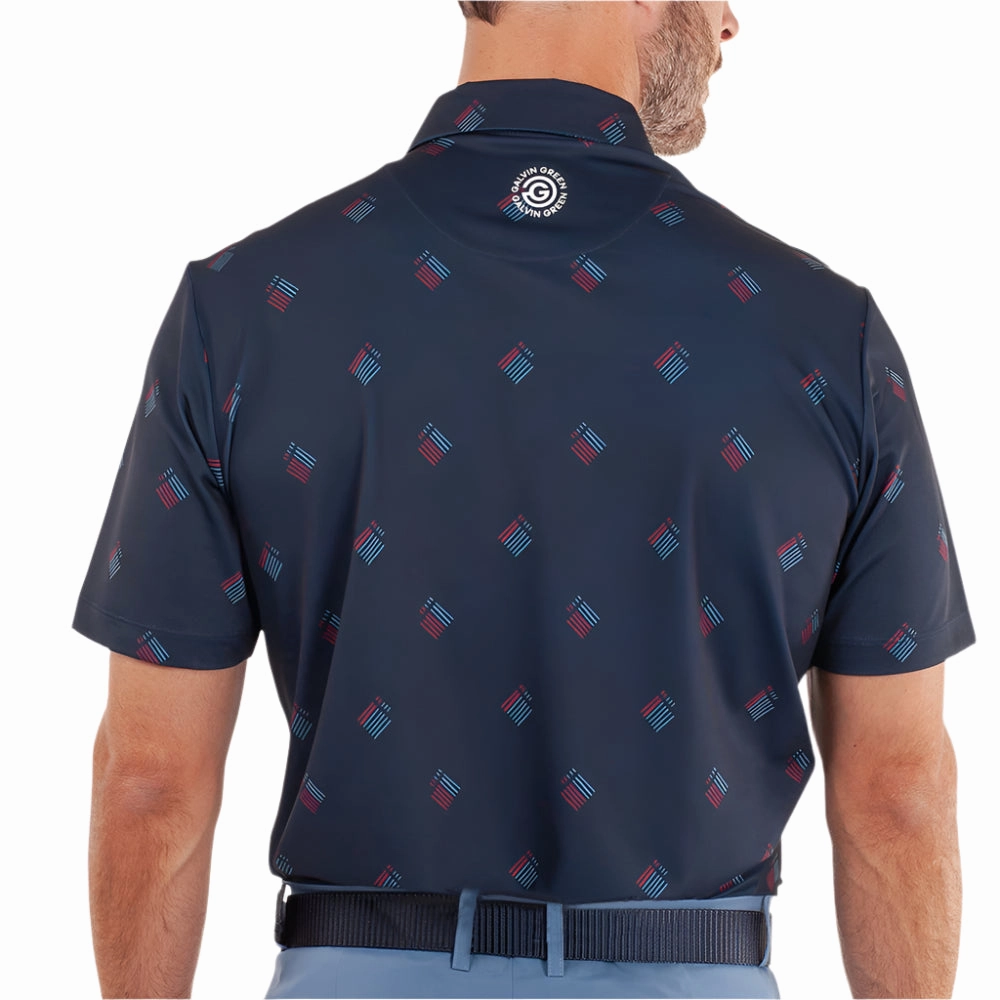 Animal print wildness V neck style Galvin Green Memo Polo Shirt - Navy