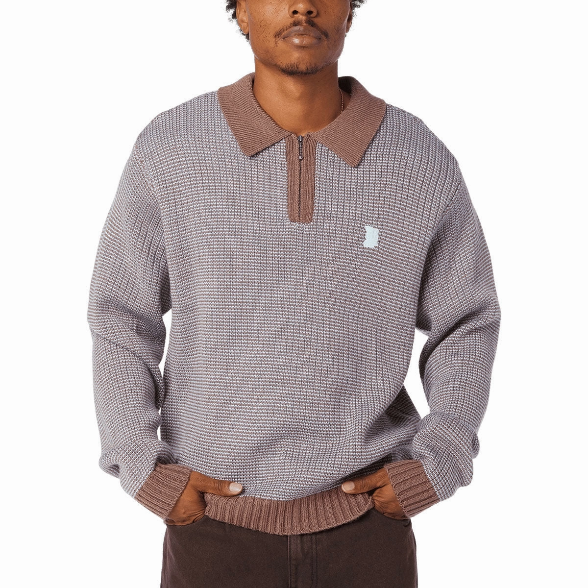 HUF Megablast Two Tone Waffle Sweater - Washed Blue/Moss Seamless Stitching Fast Drying