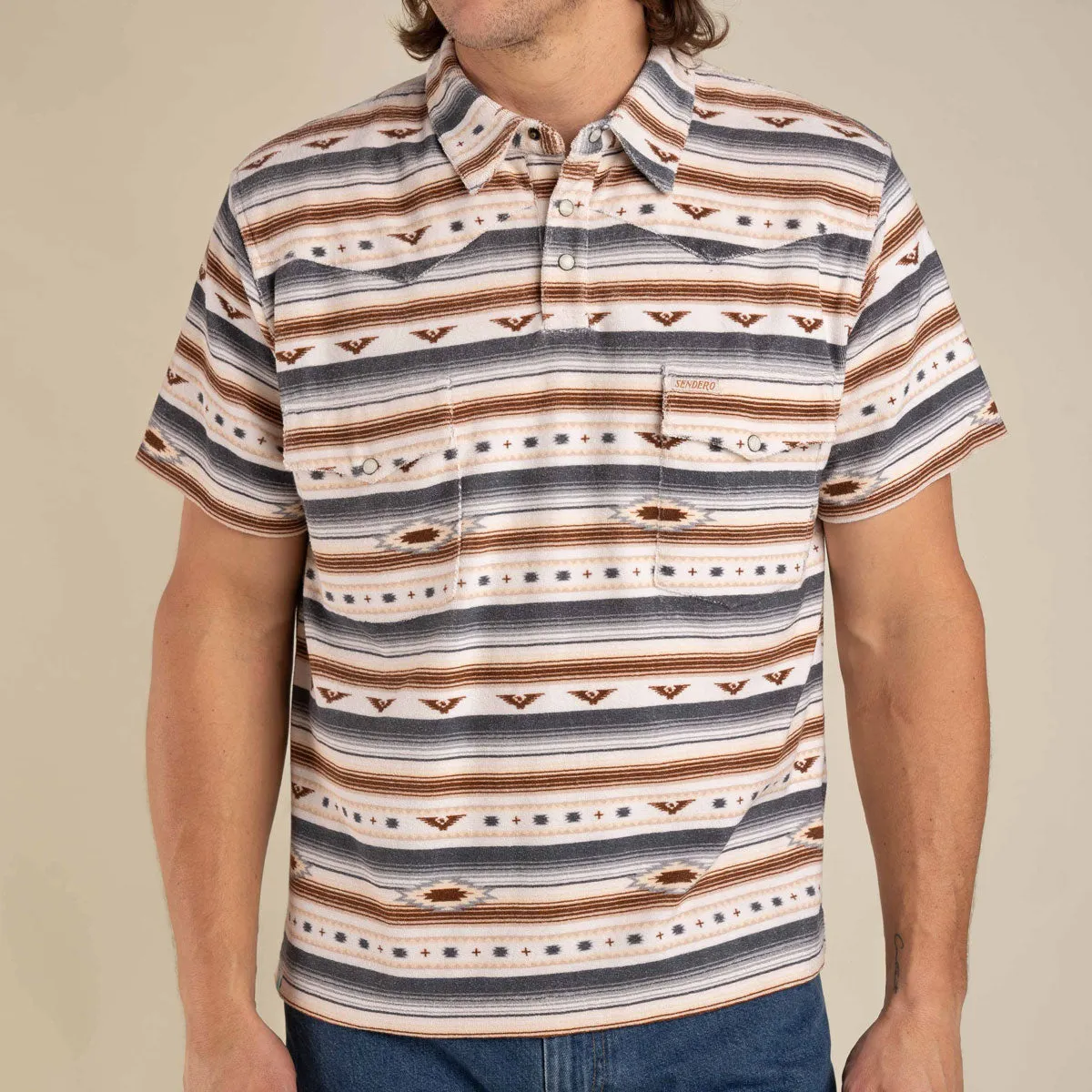 Sendero Cantina Terry Polo Shirt - Gray/Tan Southwest Classic Color Bold colors