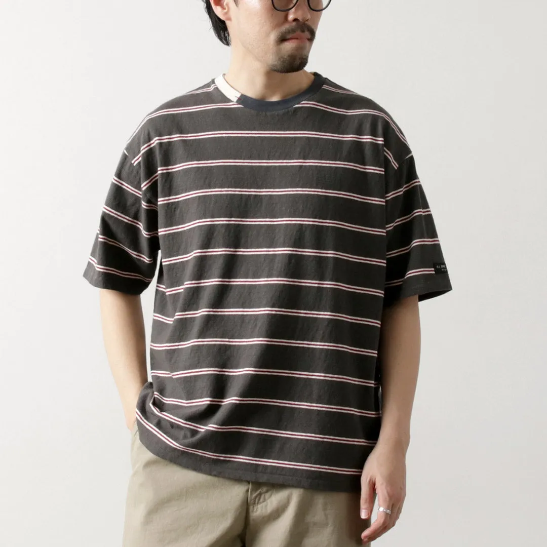 ILL ONE EIGHTY / Retro Striped T-Shirt Wrinkle Resistant Cloth