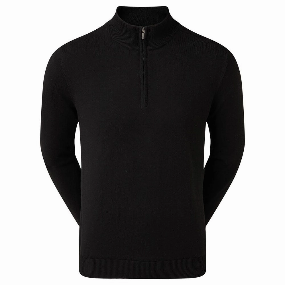 Breathable Material Classic Hoodie FootJoy Wool Blend 1/2 Zip Lined Pullover - Black