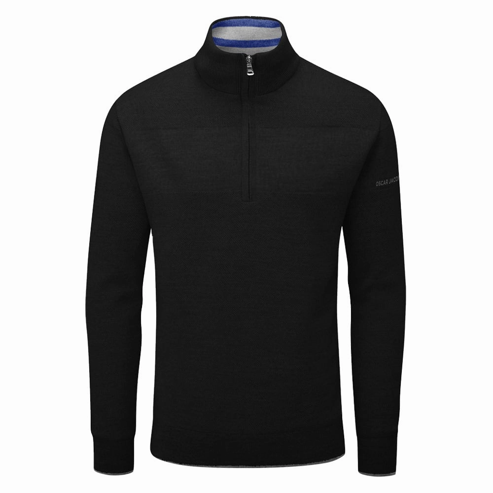 Oscar Jacobson Anders Lined 1/2 Zip Sweater - Black Casual Fit Versatile Top