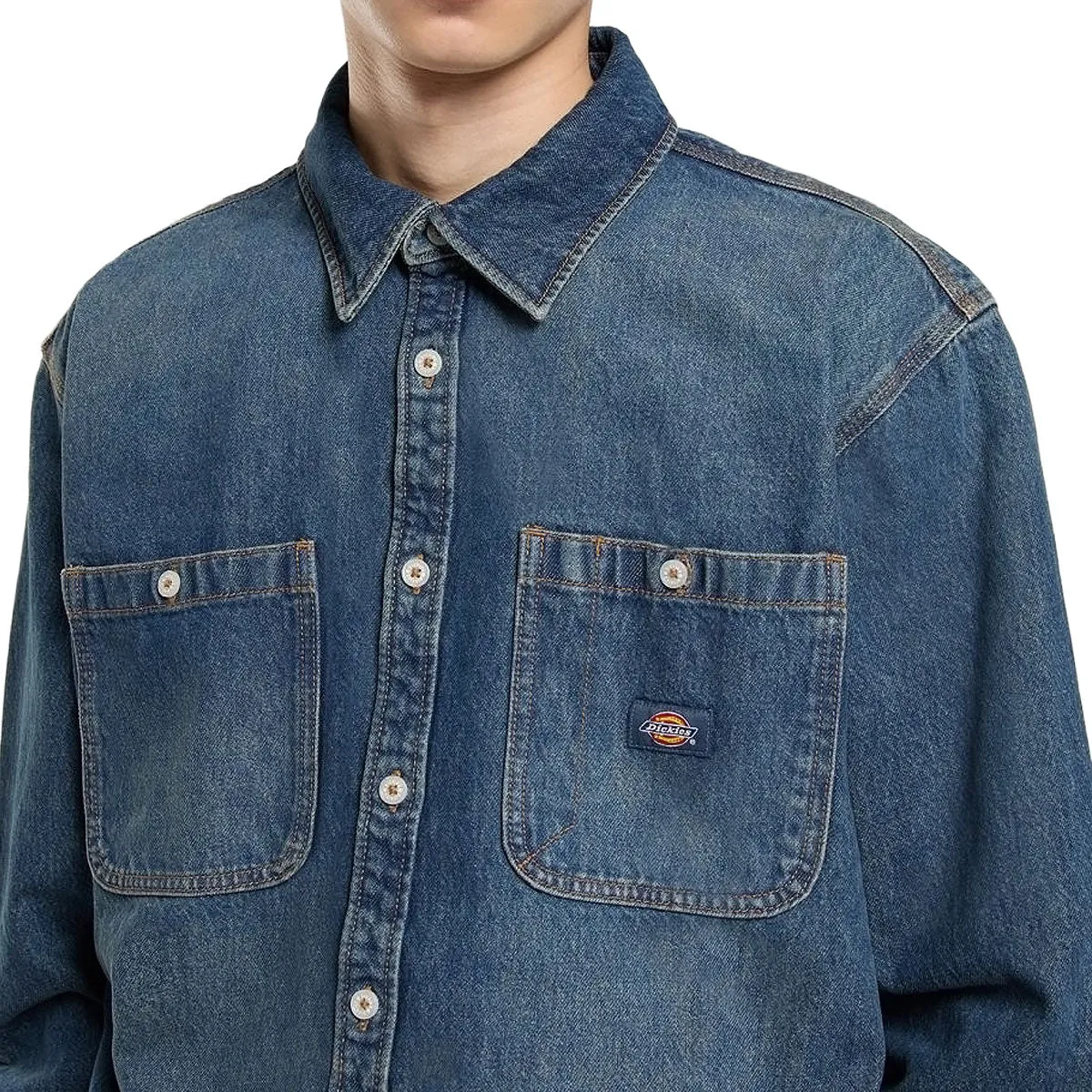 Dickies Mechanic Denim Long Sleeve Shirt - Khaki Tinited Blue Urban Edge Dinner Date
