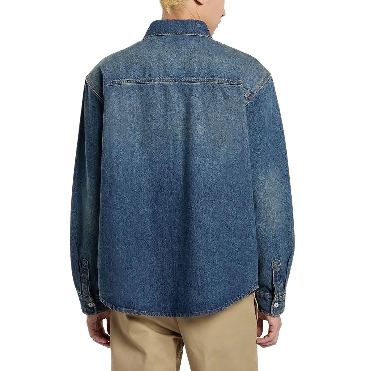 Dickies Mechanic Denim Long Sleeve Shirt - Khaki Tinited Blue Zip Front Stylish Design