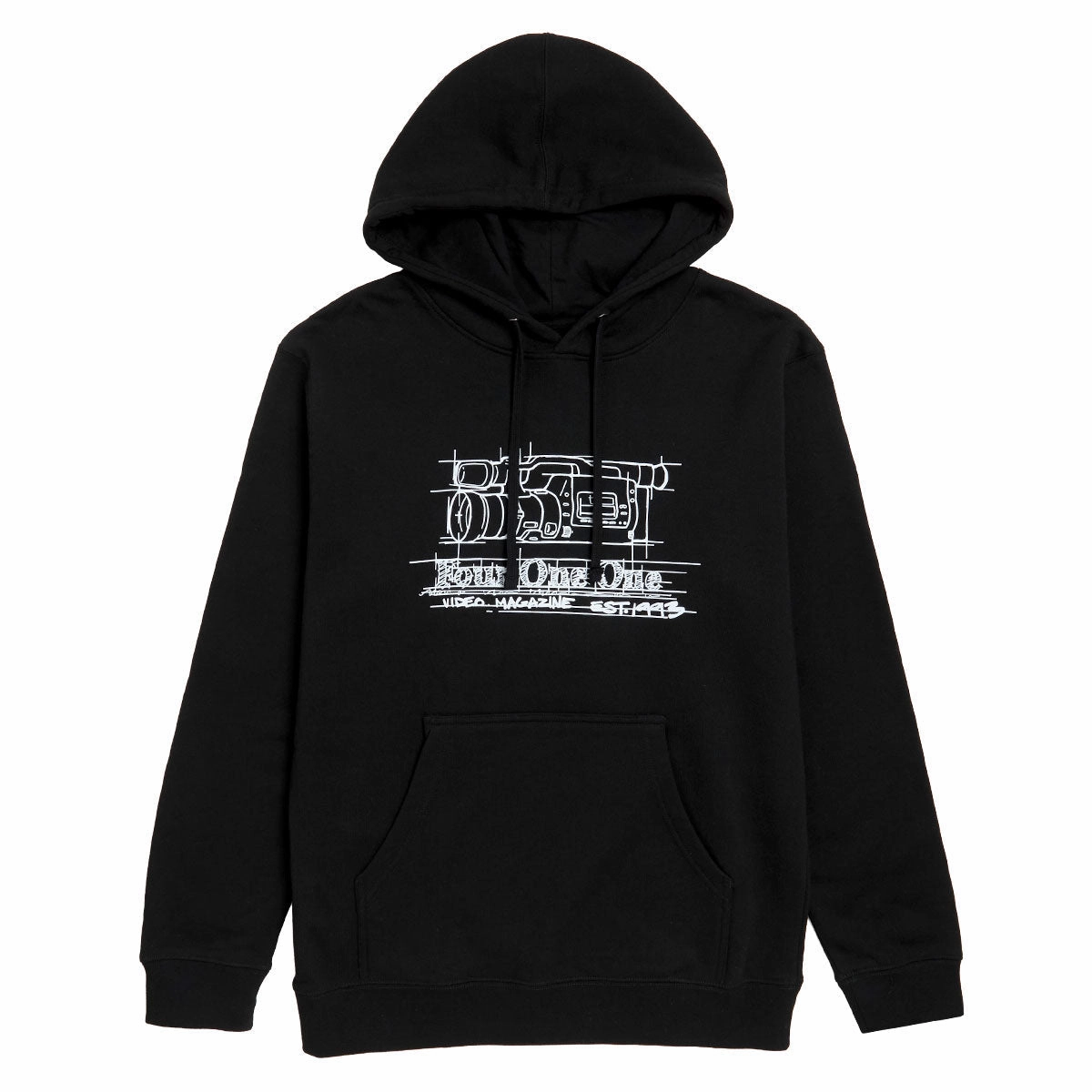 Rib Knit Hem Hare like 411 Icons Hoodie - Black