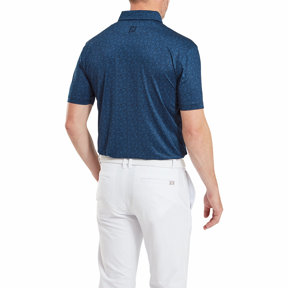 FootJoy Painted Floral Lisle Polo Shirt - Navy Relaxed Comfort Look Low Environmental Impact
