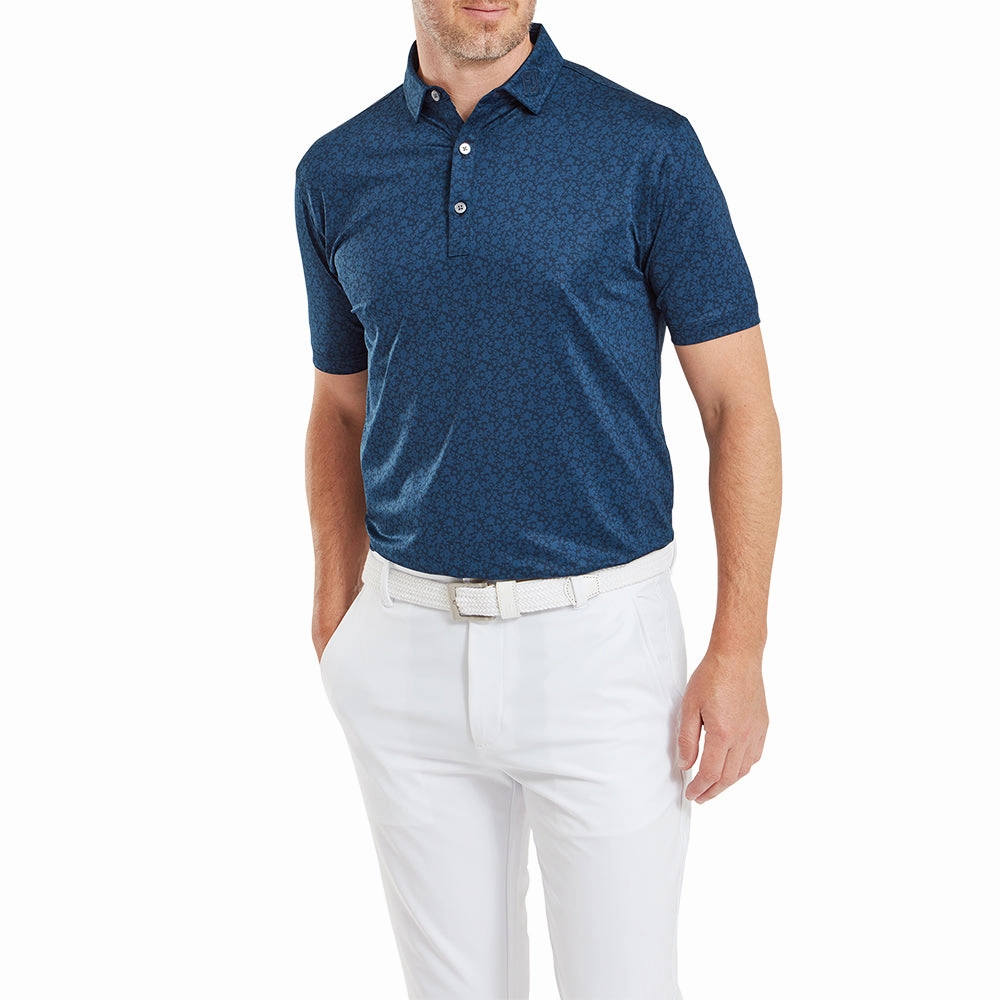 FootJoy Painted Floral Lisle Polo Shirt - Navy Water Based Ink Smart Fashion