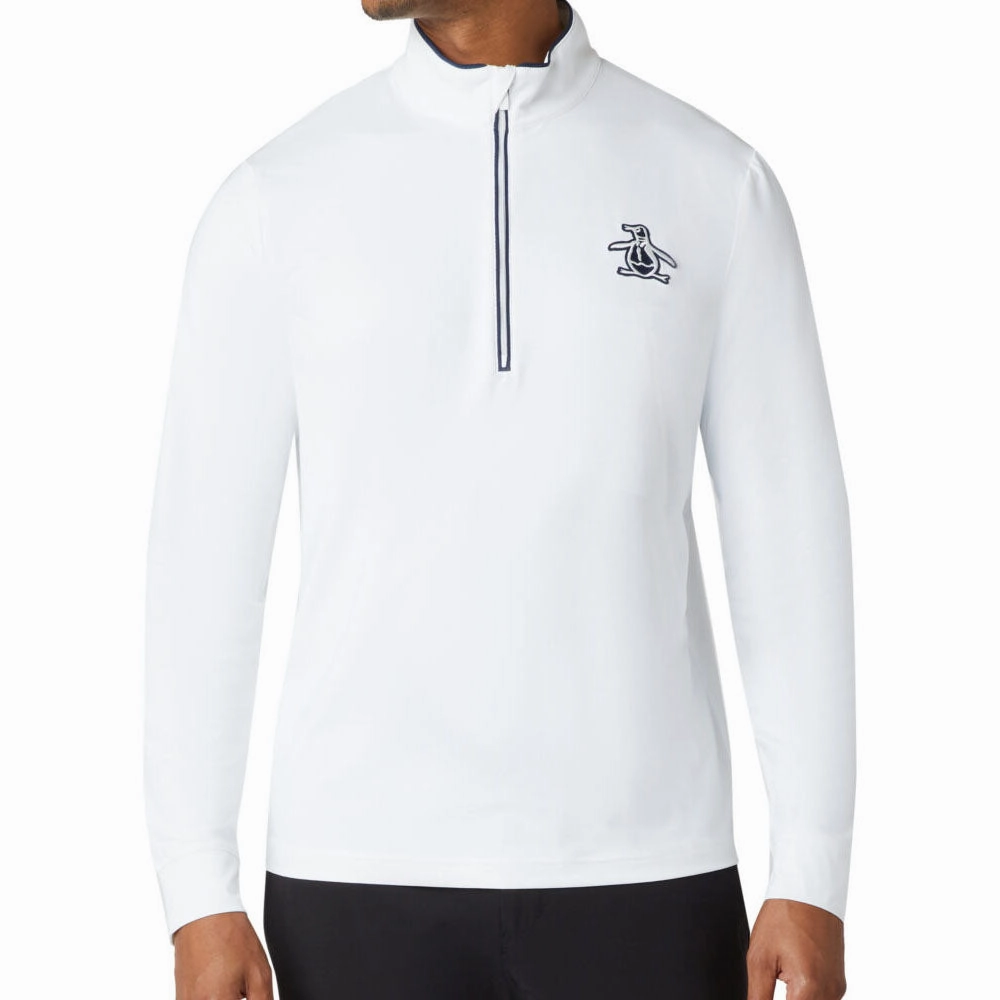 Original Penguin 1/4 Zip Performance Earl Pullover - Bright White Seasonal Collection Festival Fashion