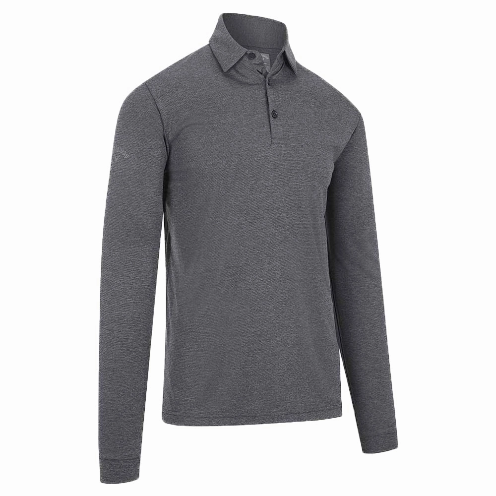 Callaway Long Sleeve Aty Polo Shirt - Quiet Shade Heather Ribbed Collar Design
