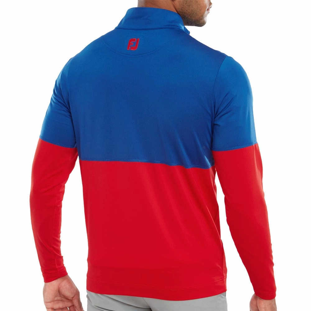 FootJoy Colour Block 1/4 Zip Pullover - Twilight/Racing Red product chain toughness Beach Wear