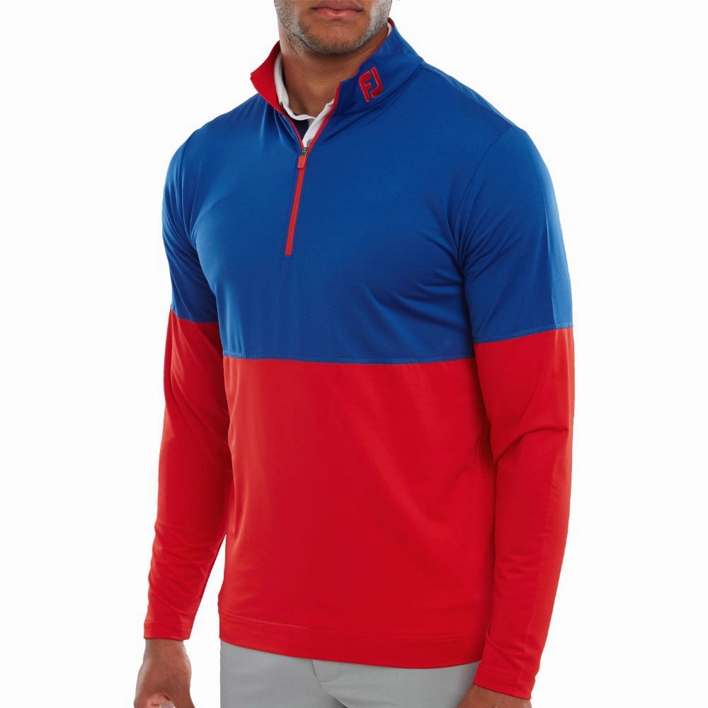 Drawstring Essential Bold FootJoy Colour Block 1/4 Zip Pullover - Twilight/Racing Red