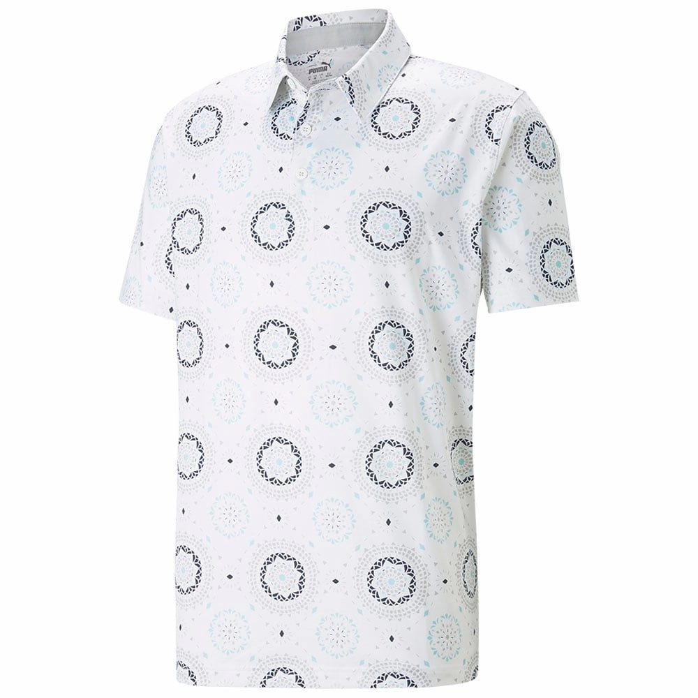 Puma MATTR Rising Polo Shirt - Bright White/Tropical Aqua Perfect For Relaxing Ultra Soft Texture
