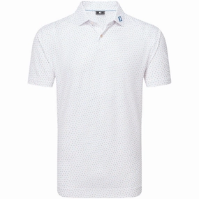 Snag Resistant Surface Chic FootJoy Bounce Print Pique Polo Shirt - White/Orange/Blue Jay