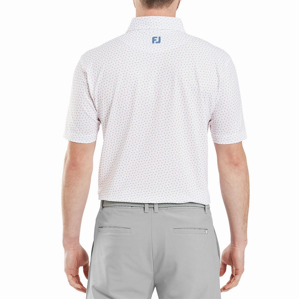 FootJoy Bounce Print Pique Polo Shirt - White/Orange/Blue Jay Basic Piece Travel Comfort Style