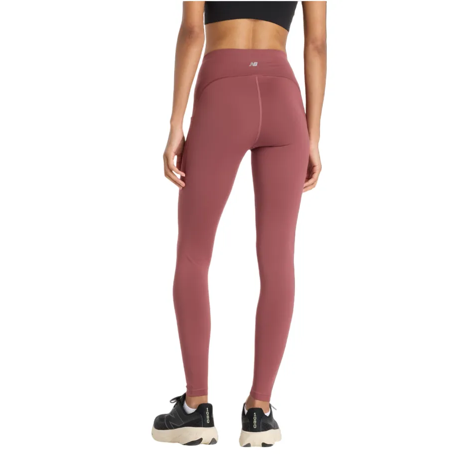 New Balance Women's Sleek Pocket High Rise Legging 27" in Washed Burgundy AW25 Flexible Comfort Fit