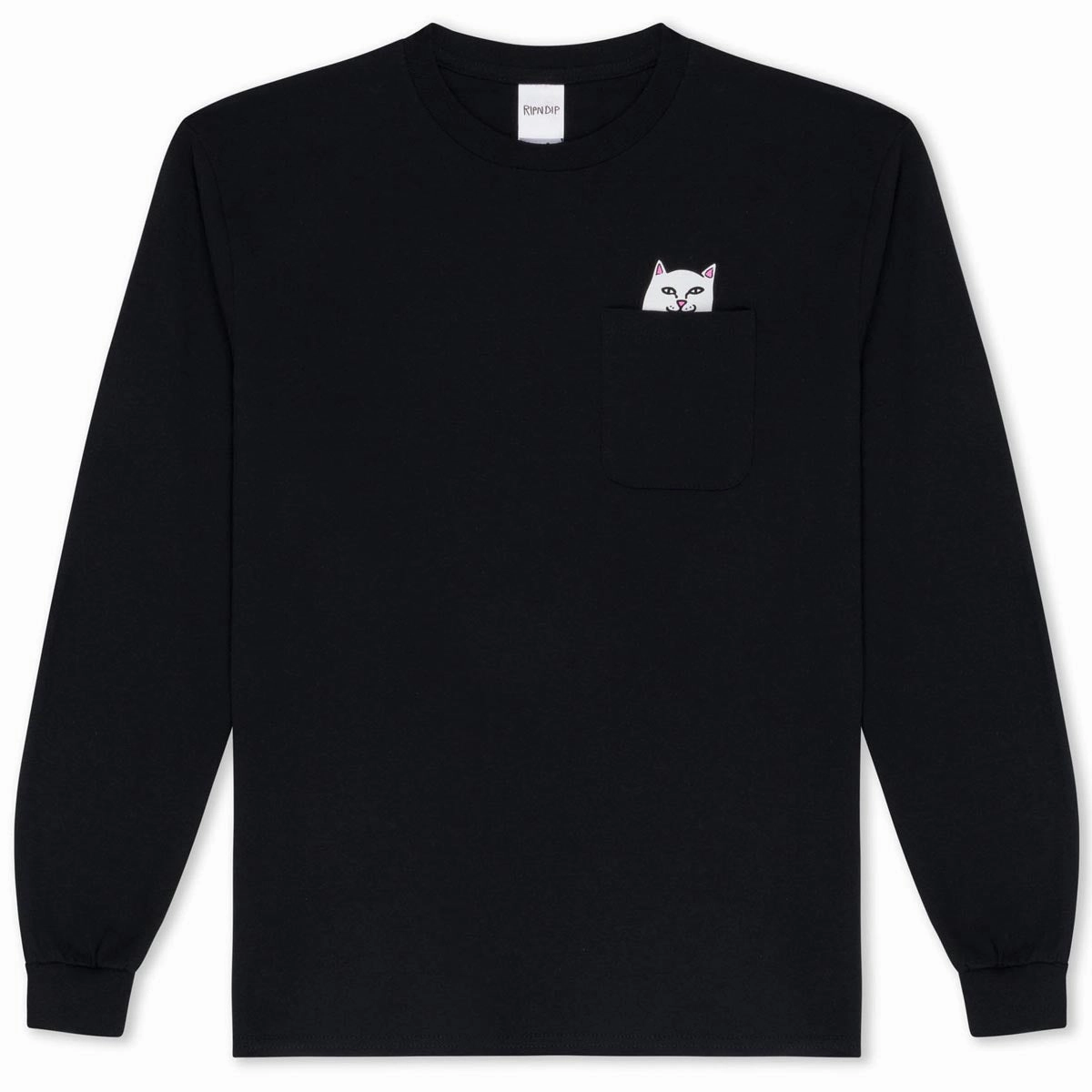 RIPNDIP Lord Nermal Pocket Long Sleeve T-Shirt - Black/White Vintage Wash Effect