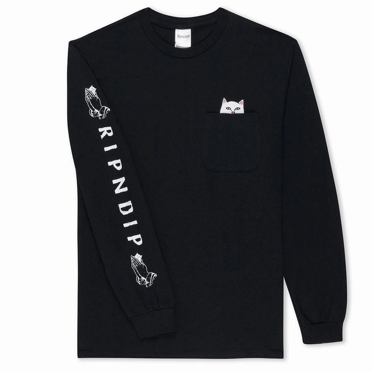 RIPNDIP Lord Nermal Pocket Long Sleeve T-Shirt - Black/White Cozy Feel Sporty Comfort Wear