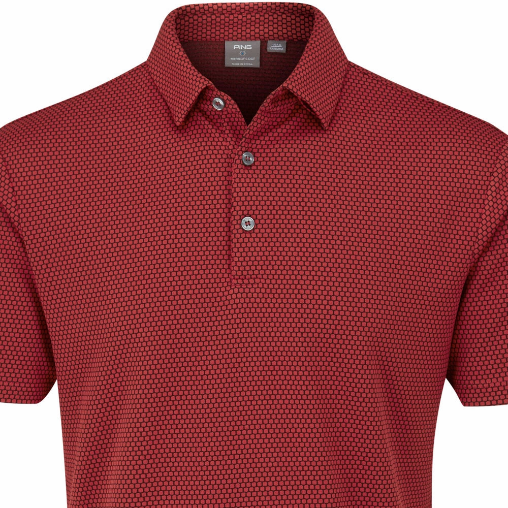 Ping Halcyon Polo Shirt - Rich Red Multi Modern Comfort Style Foam Print Detail
