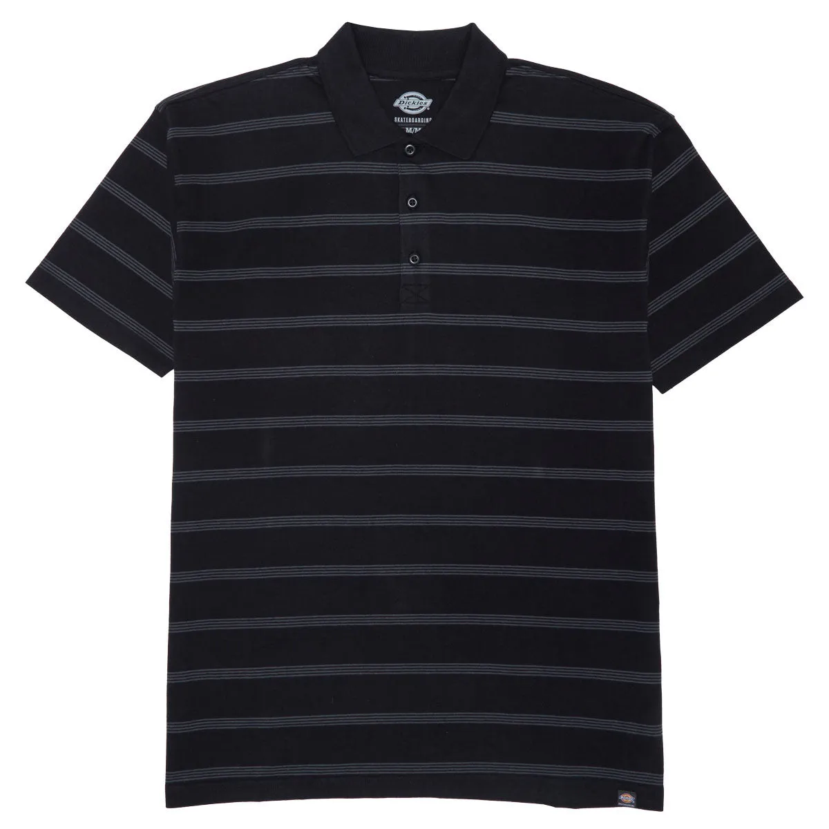 Dickies Skate Temp-IQ Christainburg Polo Shirt - Black Tonal Tri Stripe All Purpose Weave Design Flexible Movement