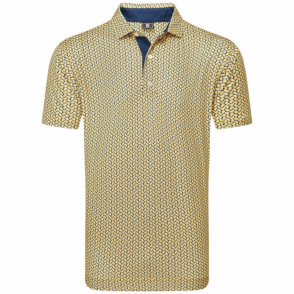 FootJoy Citrus Print Lisle Polo Shirt - Taxi/Navy Breathable wear Anti Pilling Fabric