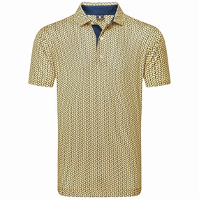 FootJoy Citrus Print Lisle Polo Shirt - Taxi/Navy Breathable wear Anti Pilling Fabric